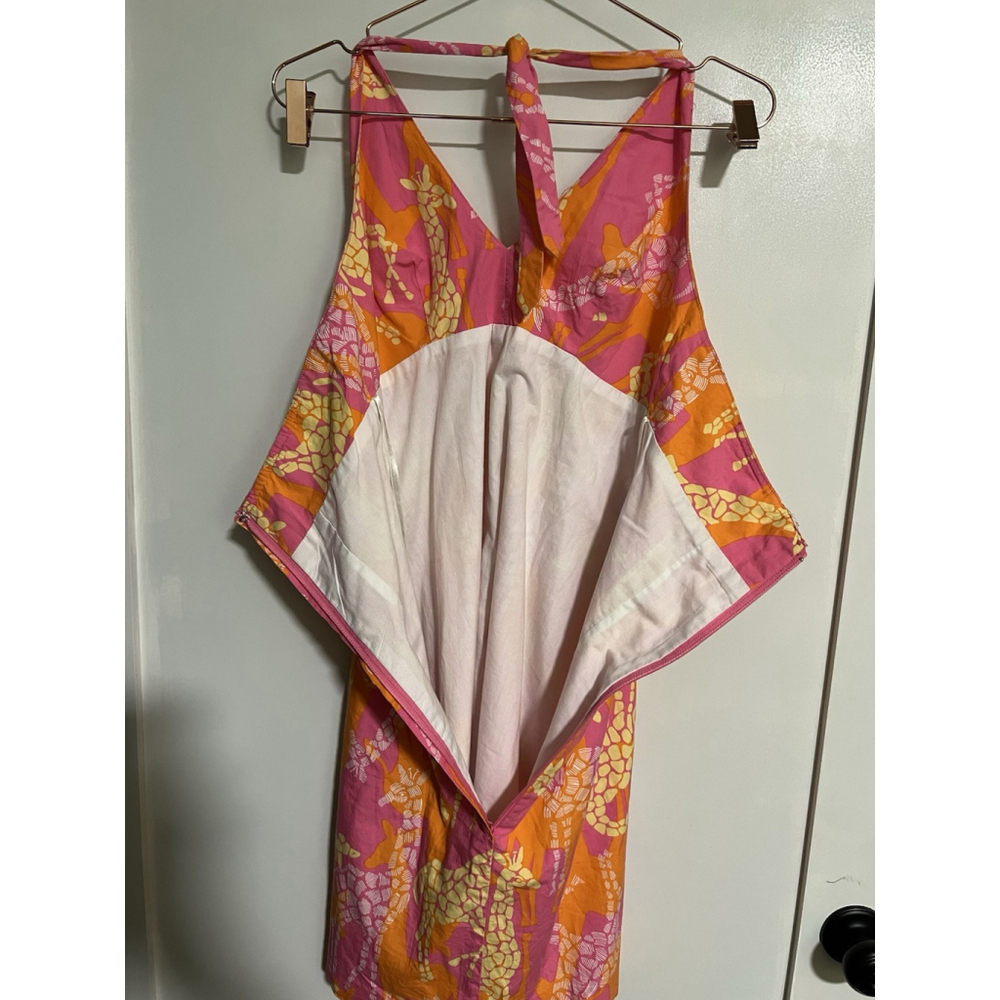 Lilly Pulitzer Vintage Halter Dress Orange Pink Bella Giraffe Size Small - Picture 3 of 4